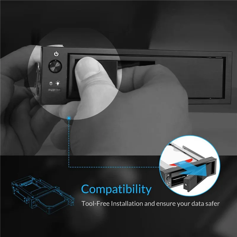 FULL-2X 1106SS 5.25 Trayless Hot Swap Mobile Rack CD-ROM 3.5 Inch Internal SATA Hard Drive SSD Adapter - Black