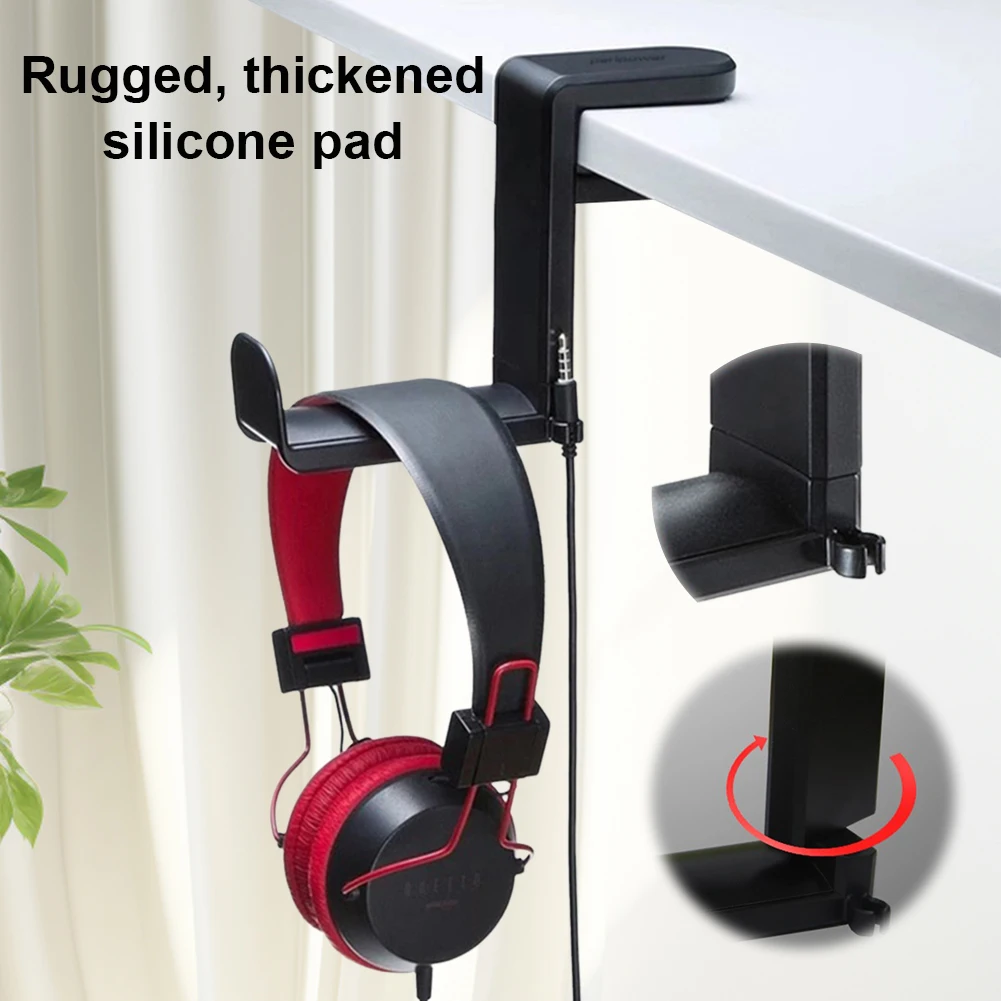 حامل سماعة الرأس تحت المكتب مع مشبك دوار 360 درجة ومشبك كابل منظم ومشبك على حامل سماعة الرأس وخطاف شماعات سماعة الرأس