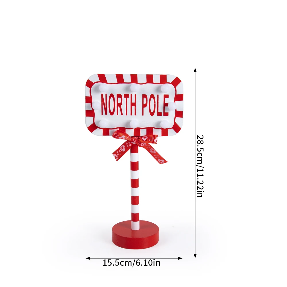 Christmas Retro Lamp North Pole Sign LED Light Santa Stop Here Street Sign Xmas Wooden Desktop Decoration Xmas Decor 2024