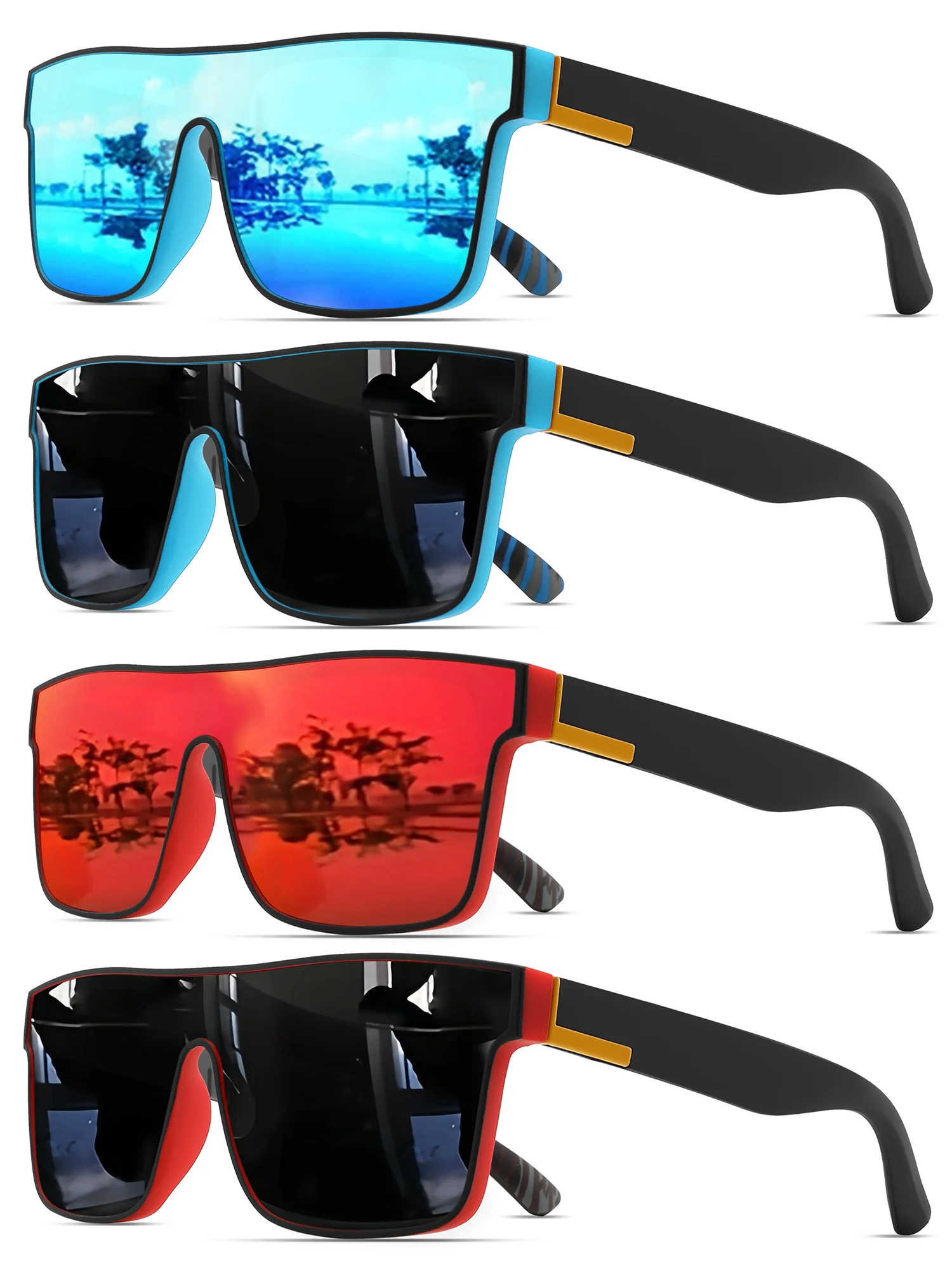 AliExpress VEGUEROS 4PCS Classic Colorful Square Sports Sunglasses with One-Piece Lens - UV400 Unisex for Cycling, Travel & Outdoor Activities