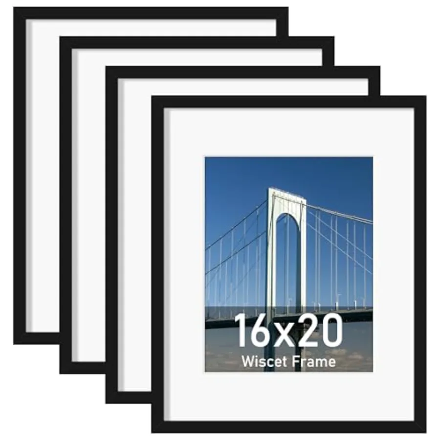 

Picture Frame Set of 4, Display Picture 11x14 with Mat or Poster Frame without Mat, Horizontal or Vertical Wall Mounting, Black
