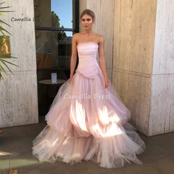 Sexy Strapless A Line Bridal Dress Sleeveless Cake Evening Dress Blush Pink Tiered  Floor-Length Wedding Dresses For Women 2023