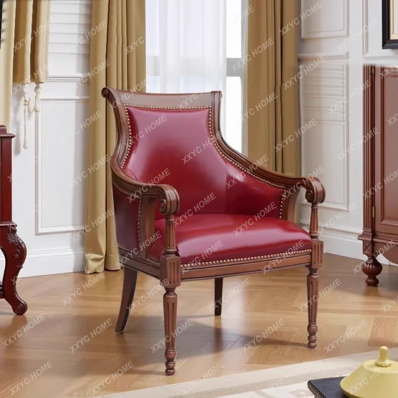 Q Discount  solid wood balcony casual cowhide boss chair  sofa single chair retro armrest book chair