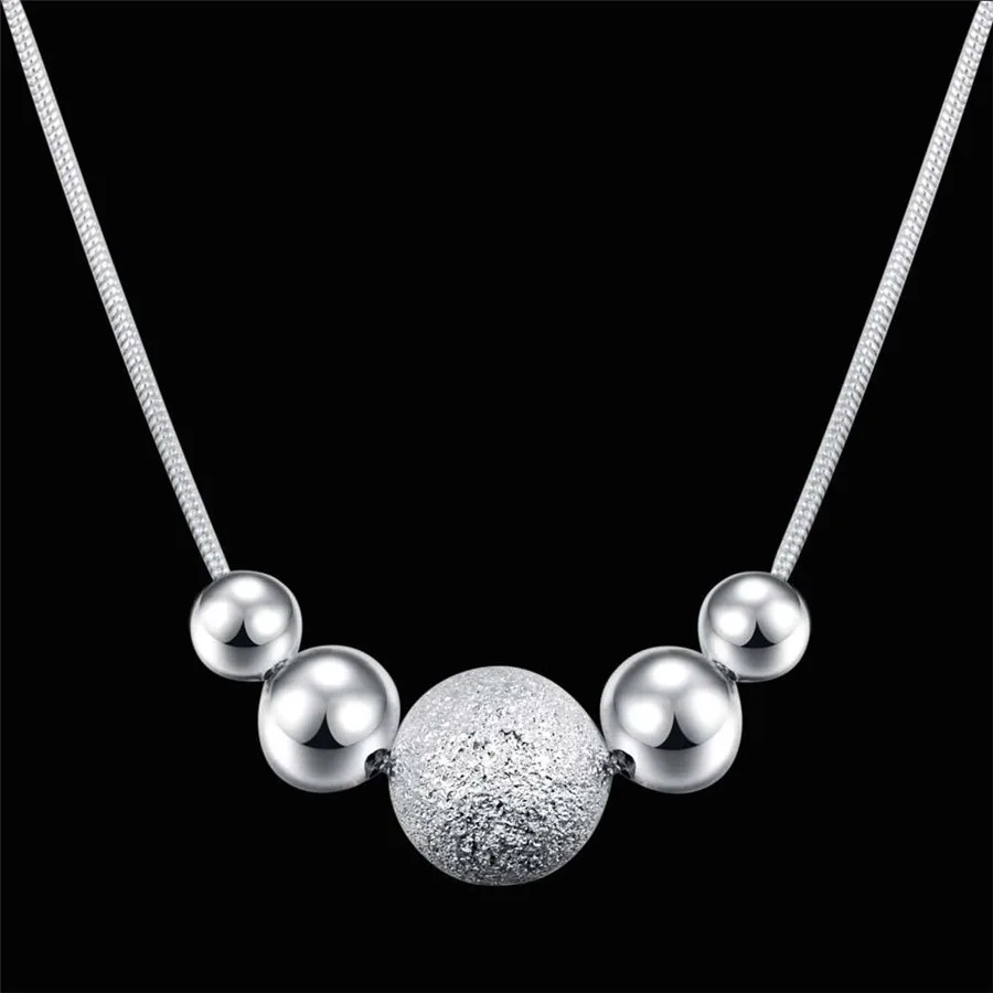 Collares de plata de ley 925 para mujer, joyería de boda, colgante de cuentas redondas creativas clásicas, regalo de Navidad