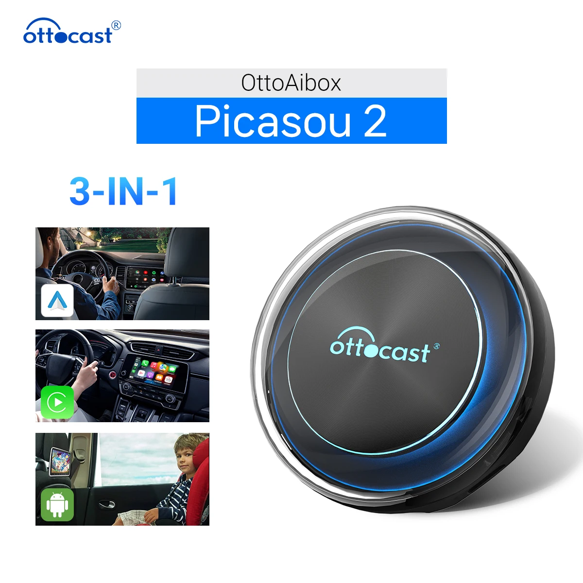 Ottocast Picasou 2 CarPlay TV Box z androidem bezprzewodowy samochód odtworzyć Android Auto dla netto flix utube Spotify Radio samochodowe Dongle