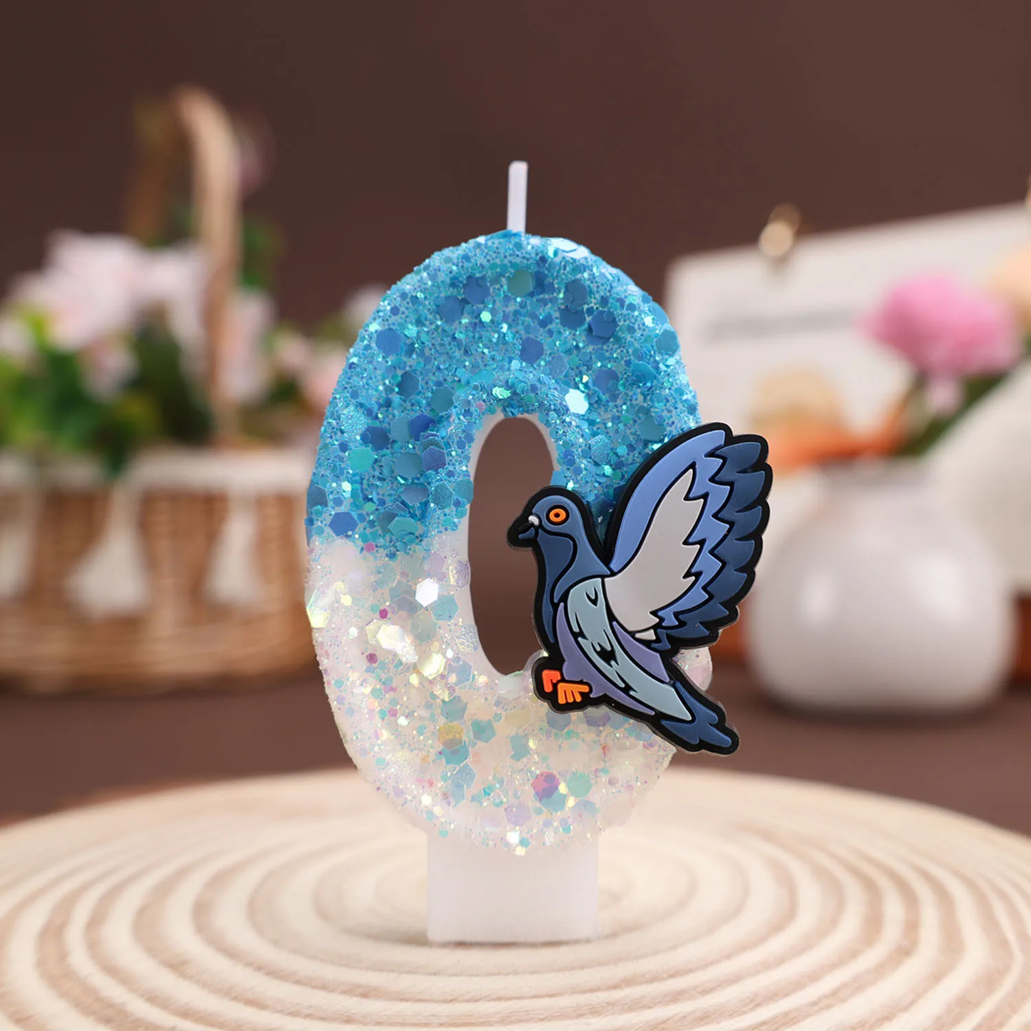 Blue digital birthday candles - Cartoon pigeon sticker decoration candles, birthday commemorative candles, party small gifts
