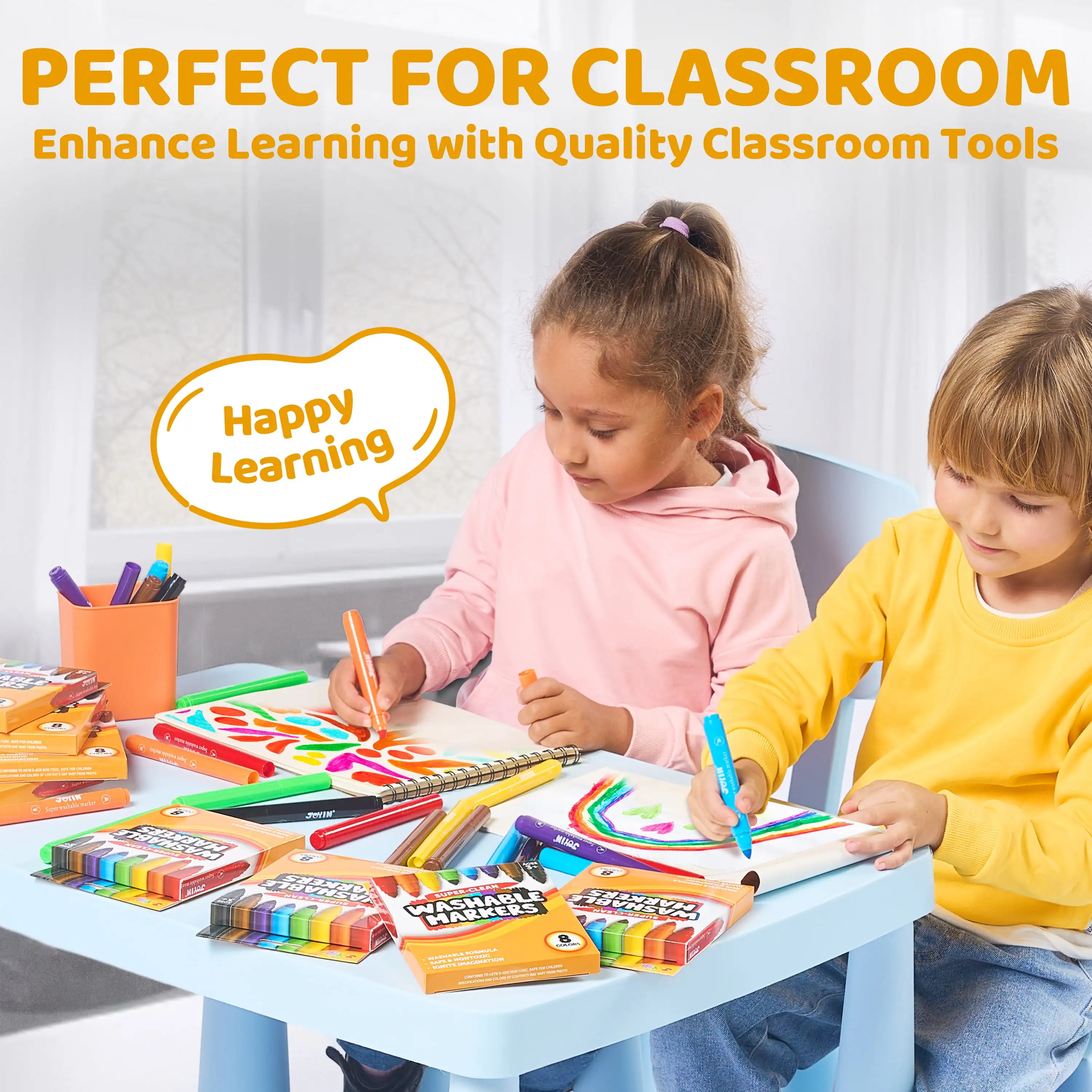 Joyfy marqueur lavable 64 unités 8 boîtes 8 marqueurs de couleur ensemble en vrac pour les activités préscolaires en classe projets artistiques cadeau d'anniversaire