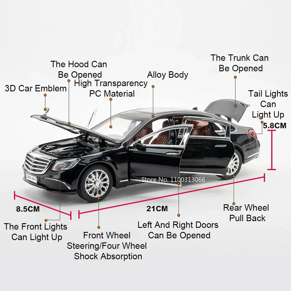 1:24 Benz E300eL Modelle Autos Legierung Spielzeug 6-türig geöffnet Miniaturauto mit zurückziehbarem Lichtmusikfahrzeug für Jungen Sammlungsgeschenke