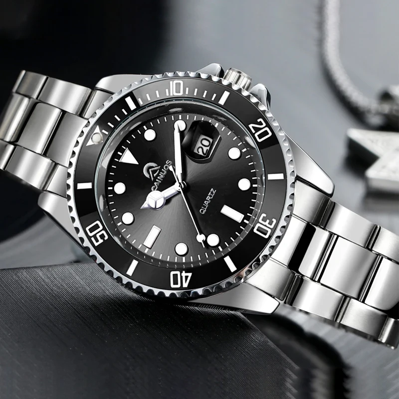 남성용 시계 쿼츠 그린 고스트 다이버 시리즈 스테인레스 스틸 시계 방수 달력 시계 비즈니스 럭셔리 시계 Reloj Hombre
