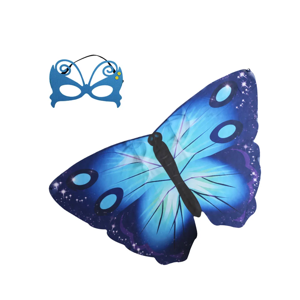 Halloween Cloak Chiffon Animals Wings Cape Mask Set Performance Props for Children Cosplay Costume Party (Blue)