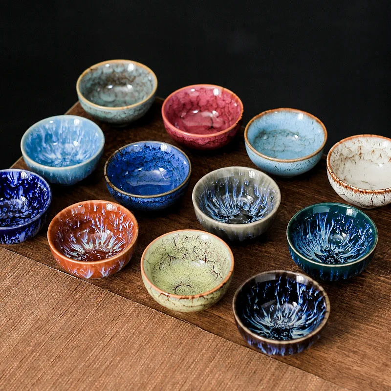 

45ml Small Ceramic Cup Kiln Change Teacup Master Cup Tasting Cup Satin Blue Water Cup Tea Bowl Jianzhan Teahouse Cha Teaware