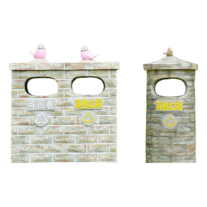 Trash Can Outdoor Cement Sculpture Classification Sanitation Commercial Recyclable Scenic Area Trash Bin