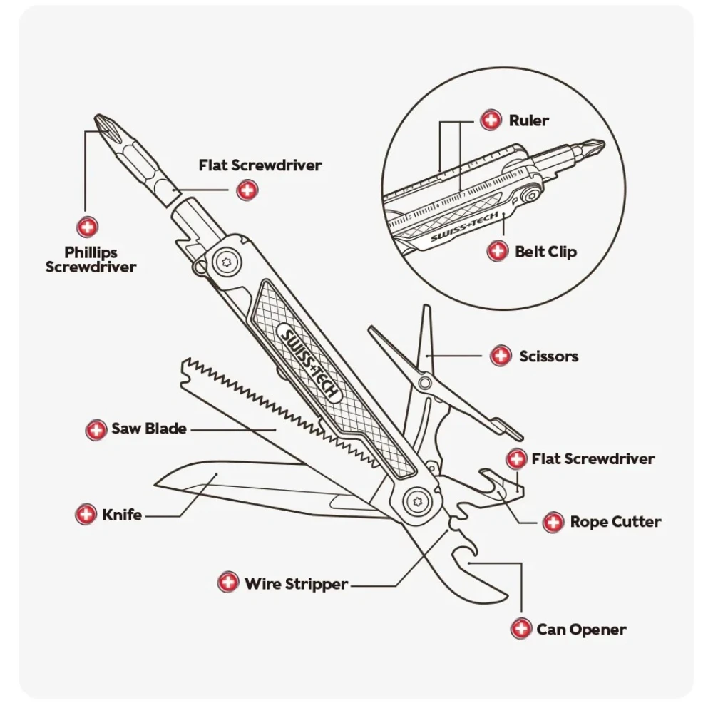 

Многофункциональный складной мини-нож SWISS TECH 11-в-1: инструменты для выживания, кемпинга, активного отдыха, карманный нож, ножницы, отвертка