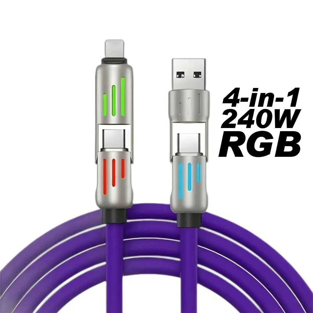 

4-in-1 USB Charging Cable ( Free Storage Bag), fast charging MAX 240W USB A TYPE C Lightning for iPhone 16/15 Samsung Galaxy