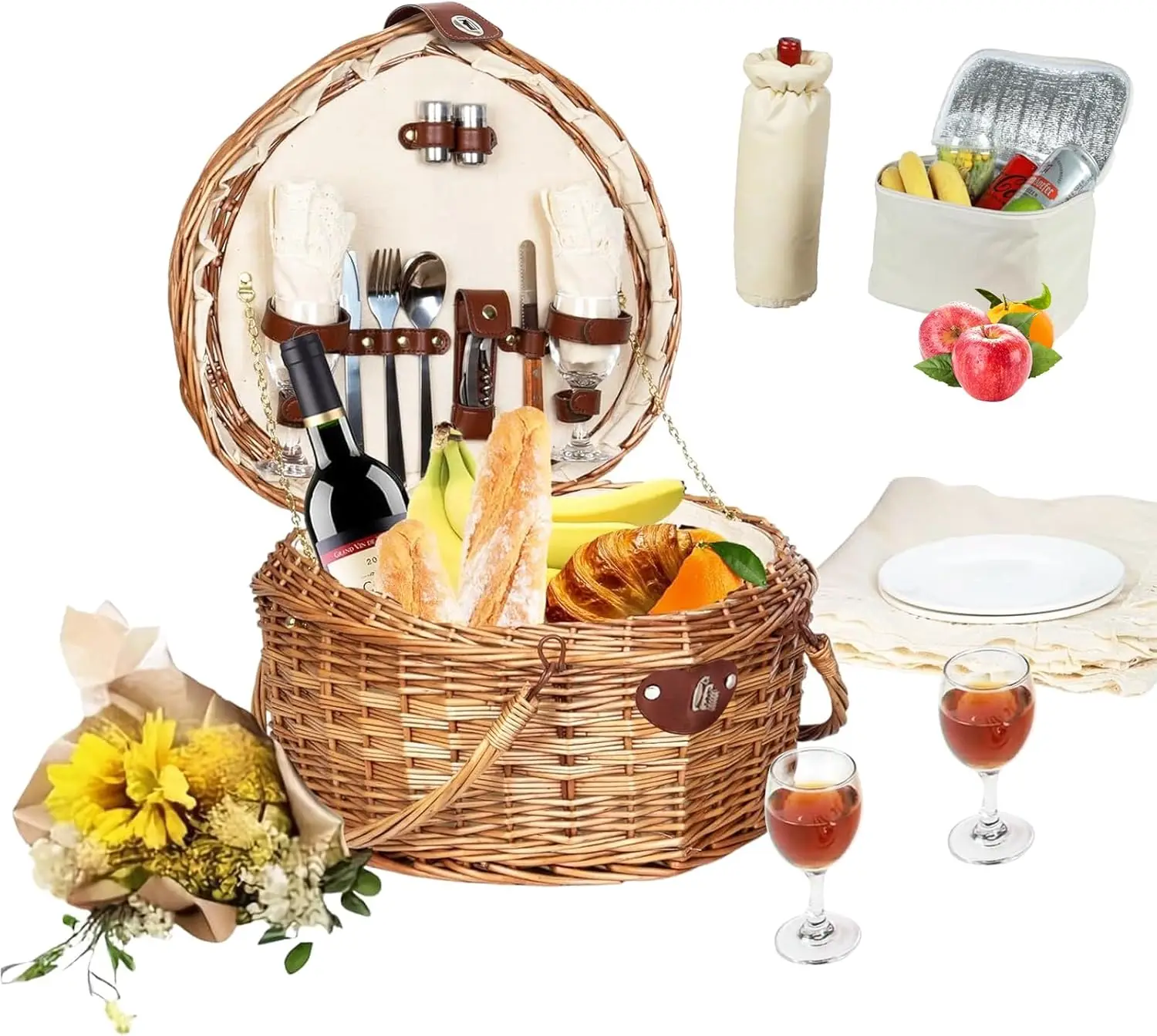 

Romantic Heart Picnic Basket for Two – 20pc Set with Tableware, Insulated Bag, Perfect for Dates & Gifts