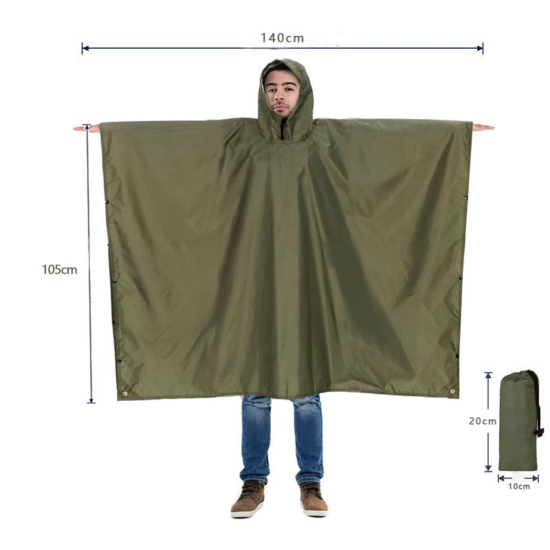 3 In 1 Outdoor Raincoat Hooded Sleeve Waterproof Rain Poncho Motorcycle Rain Cover Camping Hiking Travel Rainwear Tent Equipment