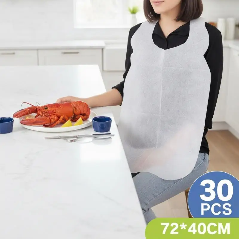 30Pcs Disposable Adult Apron Non-Woven Waterproof Bib For Lobster Hot Pot Restaurant BBQ Kitchen