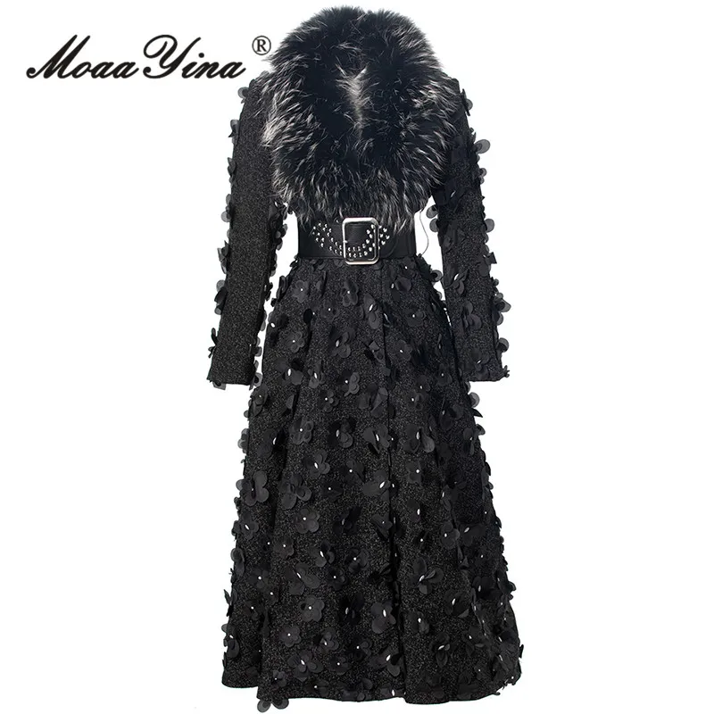 

MoaaYina Autumn And Winter Coat Cape Style Coat With Floral Decoration And Belt S-4XL Coat Jacket