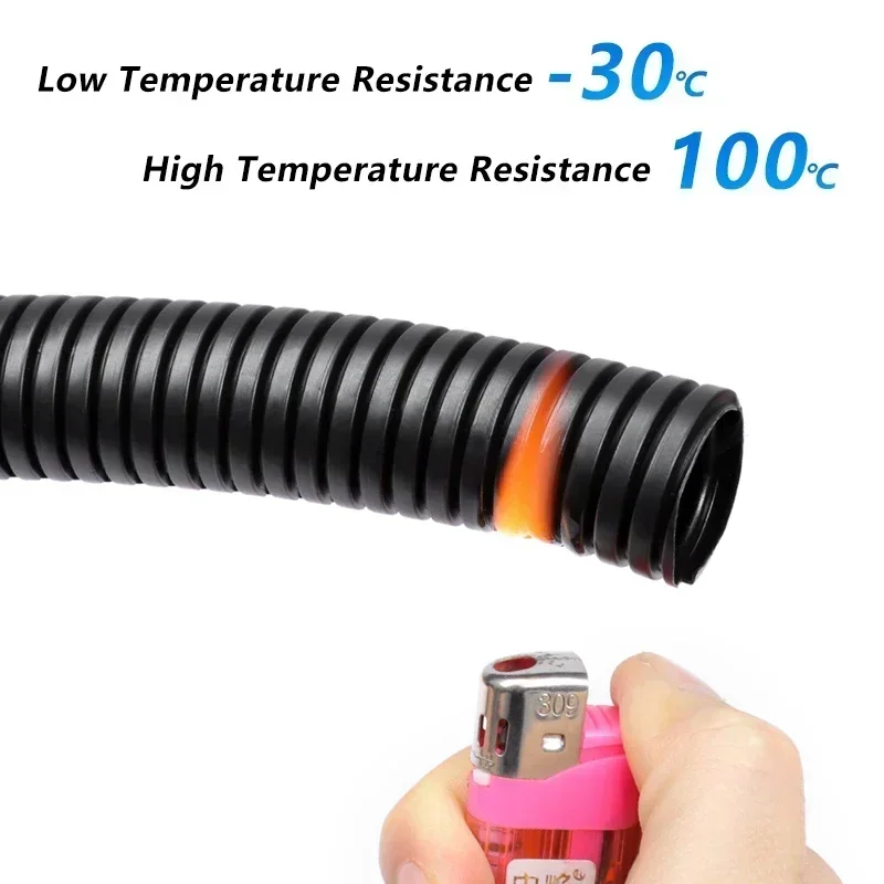 1~10m PP Insulated Corrugated Tube Black AD 7.5mm ~ 34.5mm Plastic Pipe Motor Electrical Harness  Wire Line Protection Sleeve