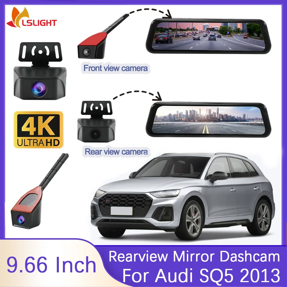 

9,66-дюймовая автомобильная видеорегистратор с зеркалом заднего вида для Audi SQ5 2013 с 4K передним обзором 1080P, камера заднего вида, аксессуары для парковочного монитора
