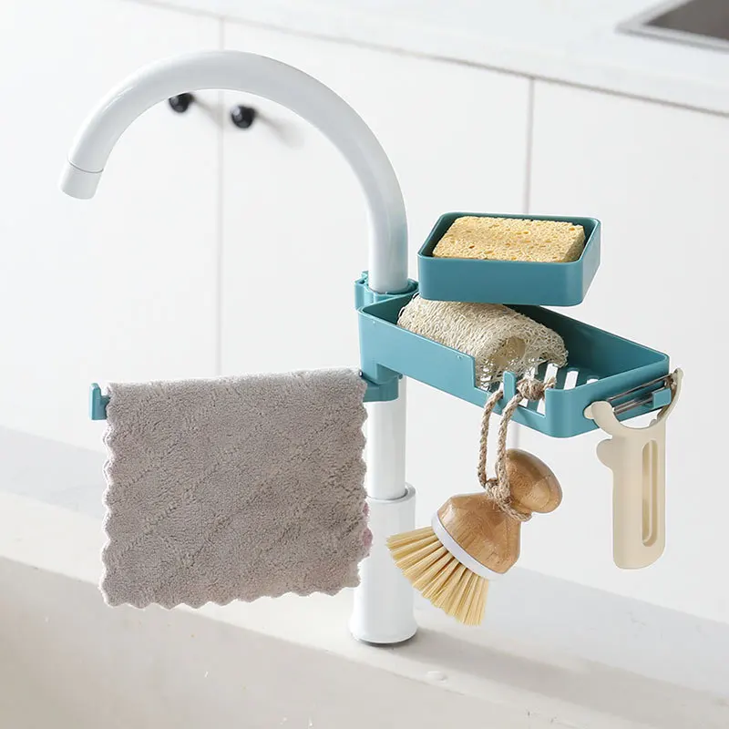 Household Kitchen Supplies Faucet Rack Pool Rag Sponge Drain Rack Creative Double Sink Storage Rack