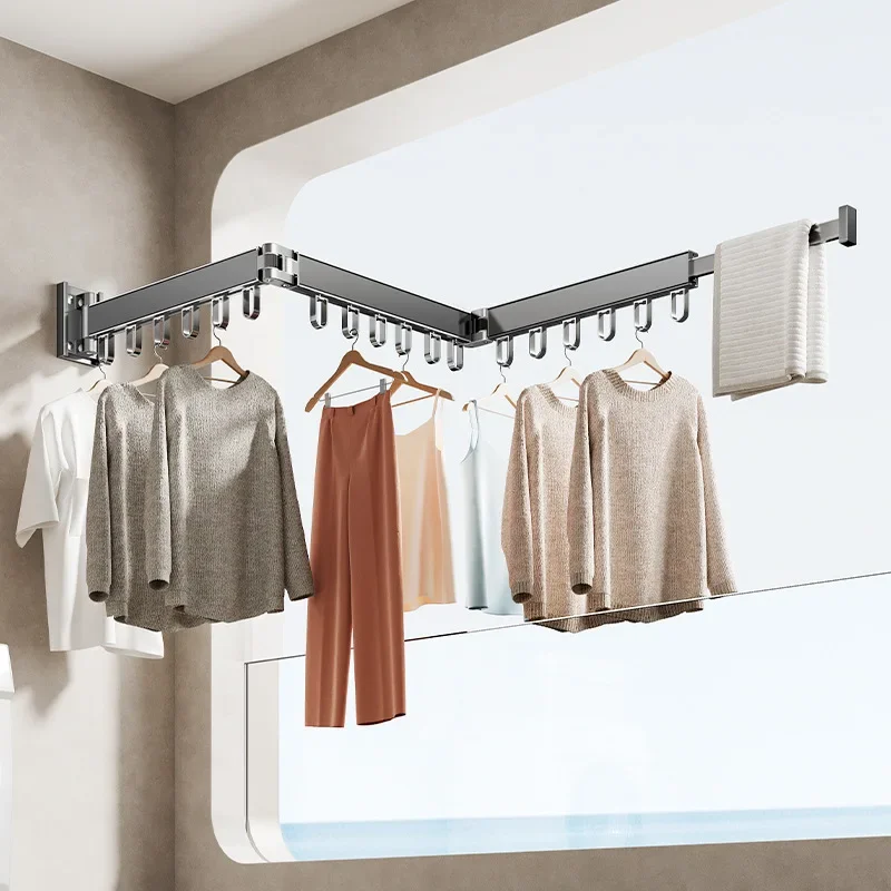 Foldable Wall-Mounted Clothes Hanger-Invisible Extending Rod Indoor And Outdoor Bay Window Home Balcony Drying Solution