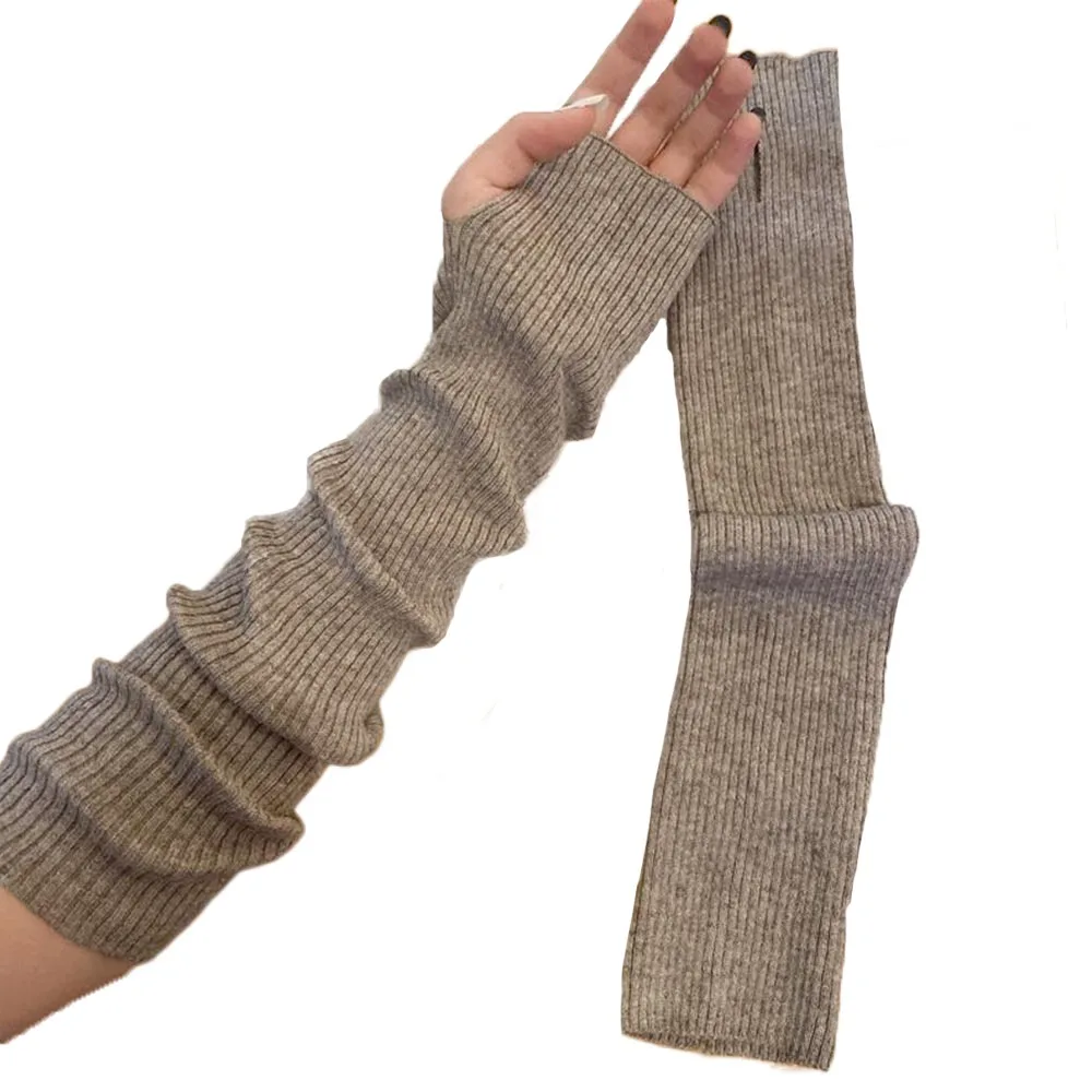 Sarung Tangan Tanpa Jari Panjang Jepang Sarung Tangan Rajut Punk Goth Warna Solid Sarung Tangan Palsu Lengan Panjang Sarung Tangan Pergelangan Tangan Panjang untuk Anak Perempuan dan Laki-laki