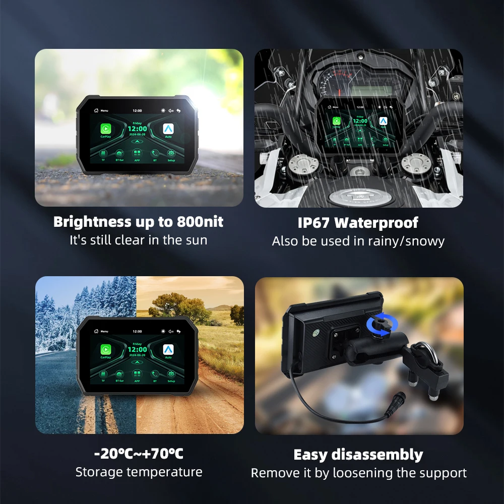 

Беспроводной CarPlay, Moto Android Auto, 5-дюймовый экран 800*480, цифровая приборная панель для мотоцикла, GPS-навигация для мотоциклов