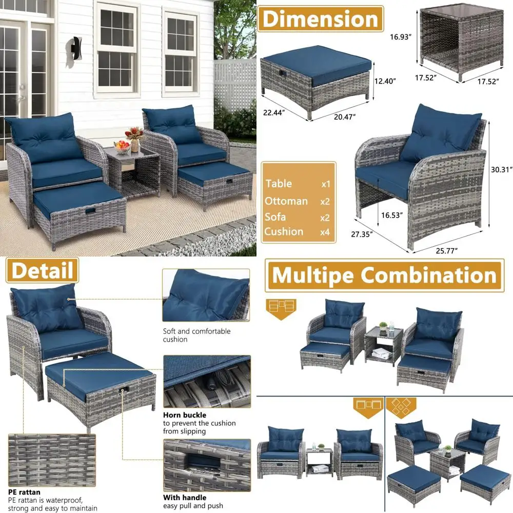 

All-Weather PE Rattan Outdoor Patio Chair Set with Ottoman, 5-Piece Conversation Furniture