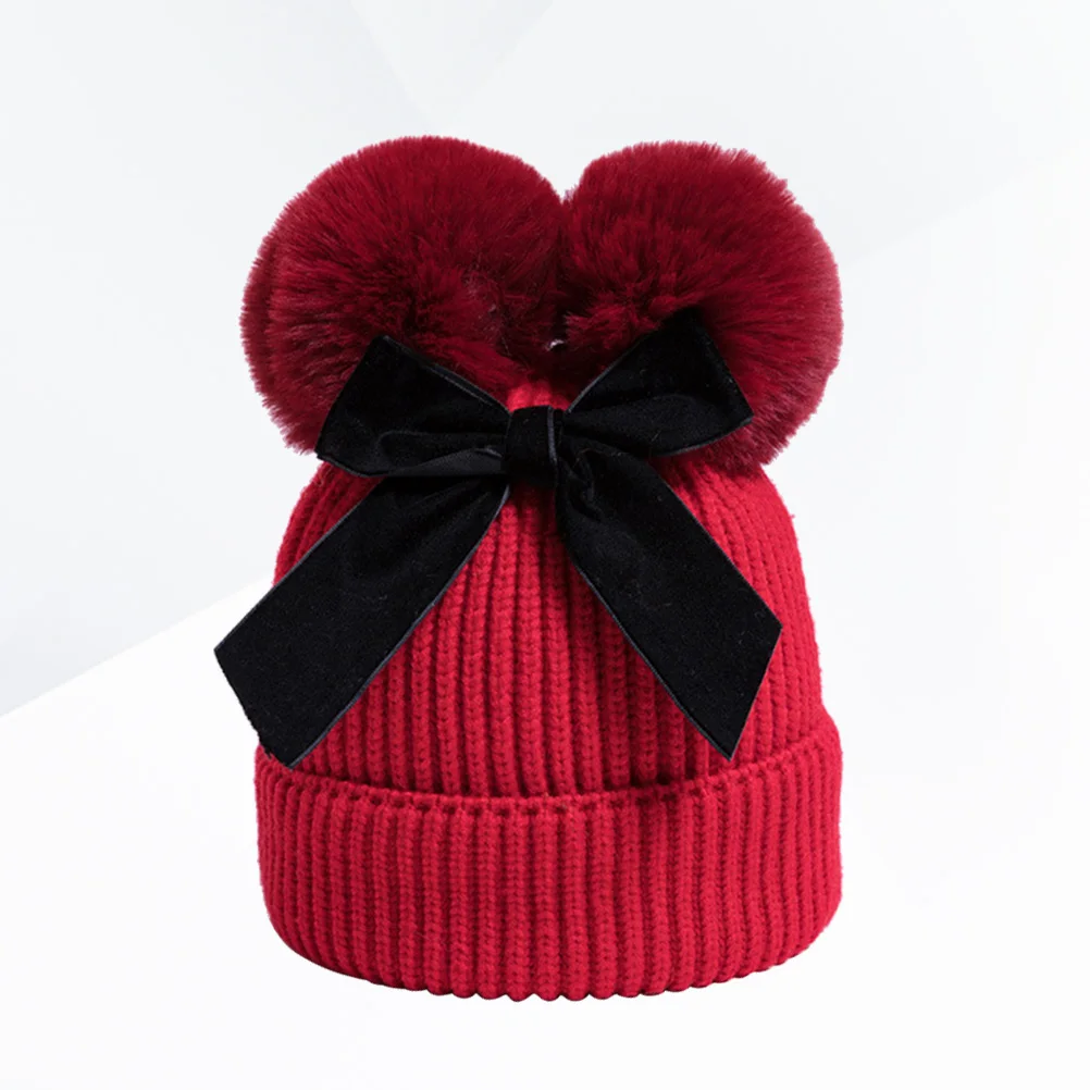 

Baby Girl Red Bowknot Knit Hat Premium Material Soft Winter Beanie Hat Kids Photography Accessory Knit Warm Cap