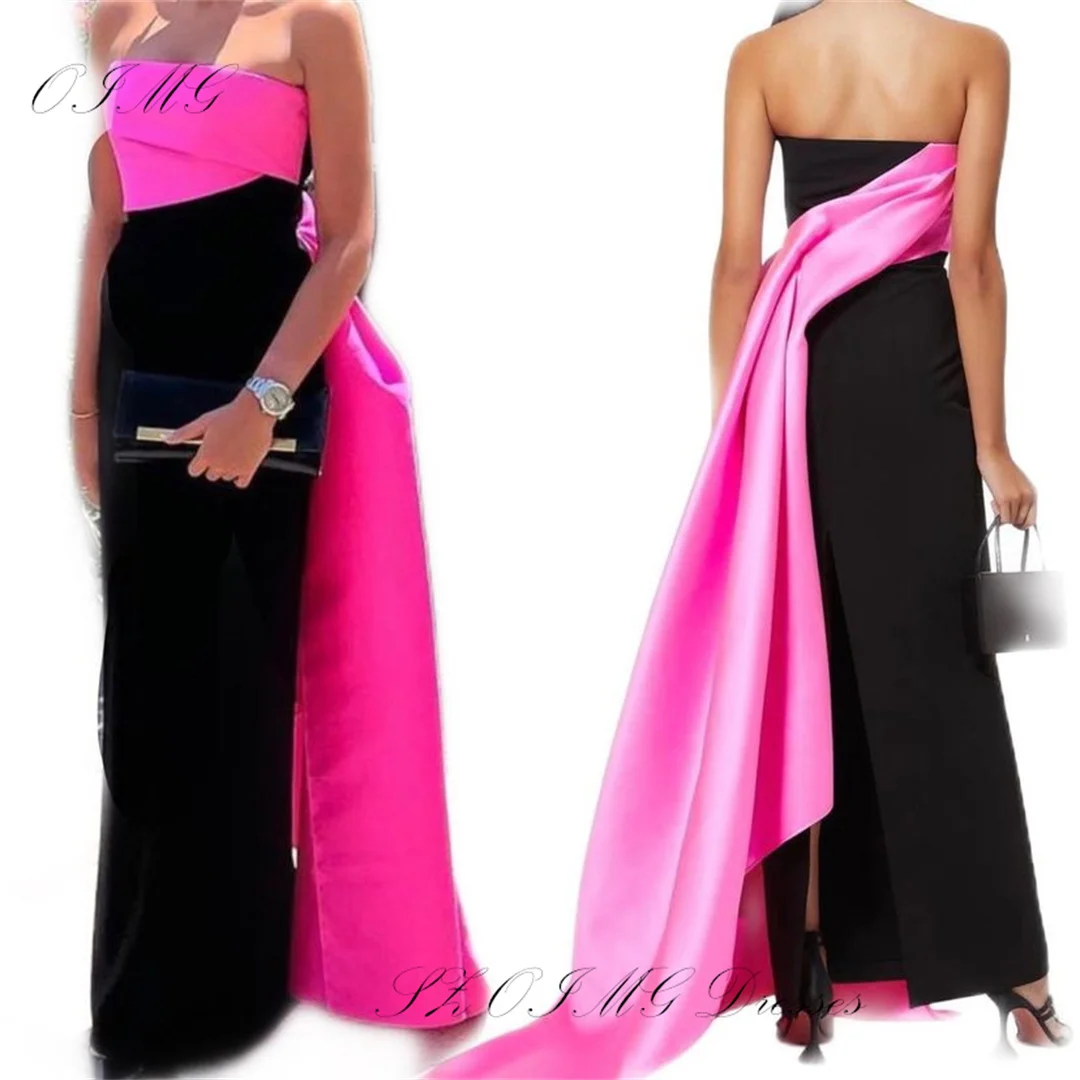 

OIMG Exquisite Sleeveless Strapless Prom Dresses Saudi Arabic Women Satin Vintage Evening Gowns Occasion Formal Party Dress