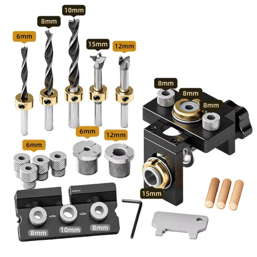 Houtbewerking 3-in-1 plugmalkit - Verstelbare houten pluggenpunchzoeker Aluminium zakgatmal, gereedschap voor kastgatboor
