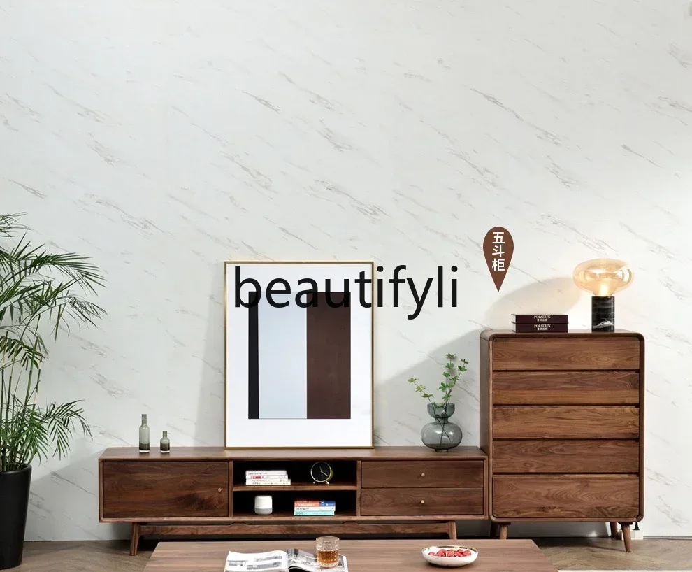 32Nordic solid wood chest of drawers modern storage bedroom drawer living room black walnut