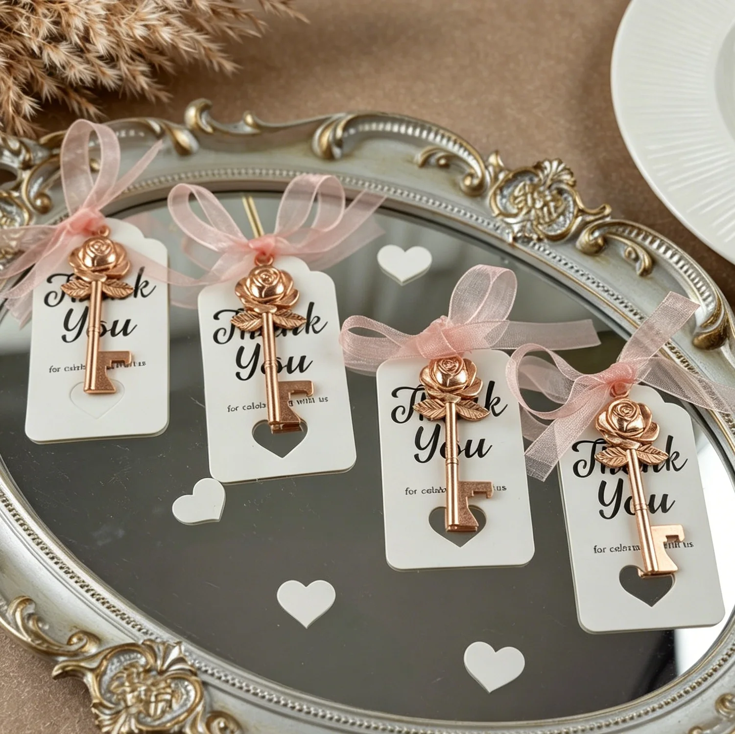 Roségold Schlüssel-Flaschenöffner für Gäste Hochzeitsgeschenke für Gäste Party-Dekoration Gastgeschenke Babyparty Taufe Dankeschön 20/30 Stück – Detail 7