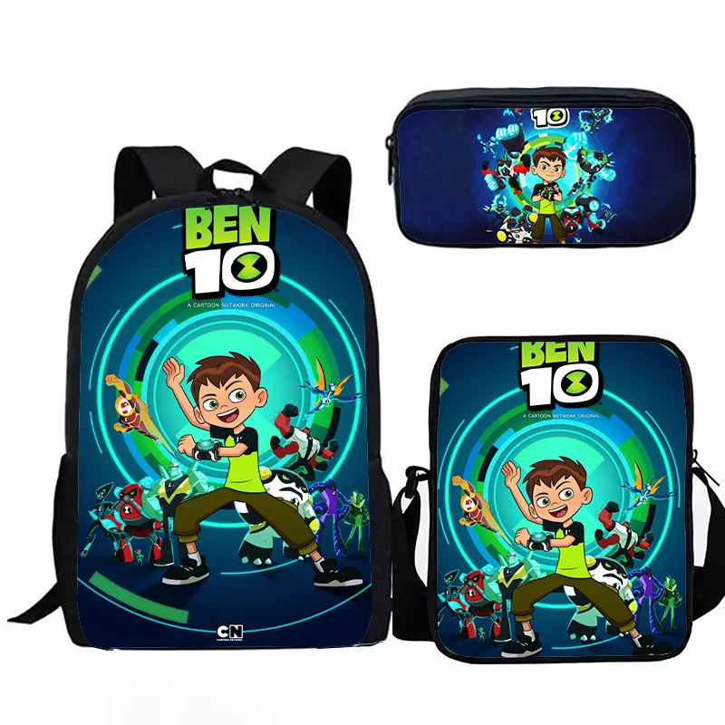 Popular Youthful ben10 3D Print 3pcs/Set Student Travel bags Laptop Daypack Backpack Shoulder Bag Pencil Case