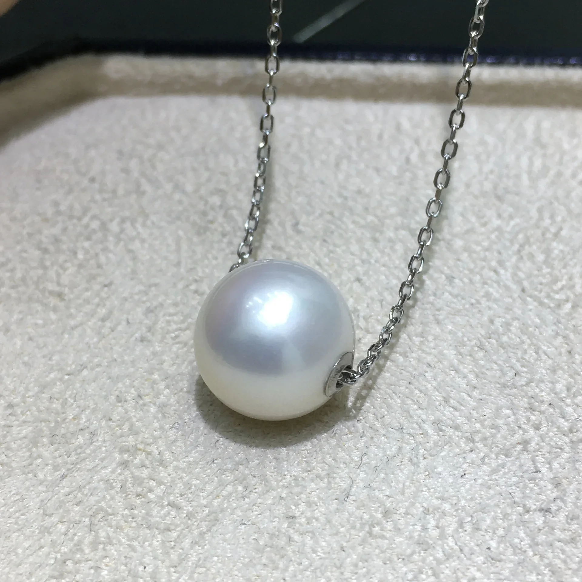 

18K/AU750 white gold pendant AAA 11-12mm natural Japanese white round pearl pendant necklace18 inch