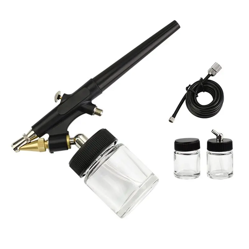 Siphon Feed Airbrush Kit 0.8Mm Dual-Action Pen Set Includes 2 Glass Cups& Hose For Hobby Painting, Model Crafts, Art Projects-AT