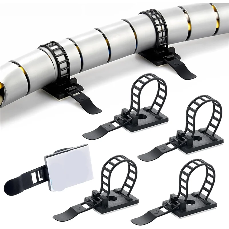 Promotion! 100PCS Adjustable Adhesive Cable Ties Cable Clips, Self-Adhesive Nylon Cable Straps, Adhesive Cable Management Clips