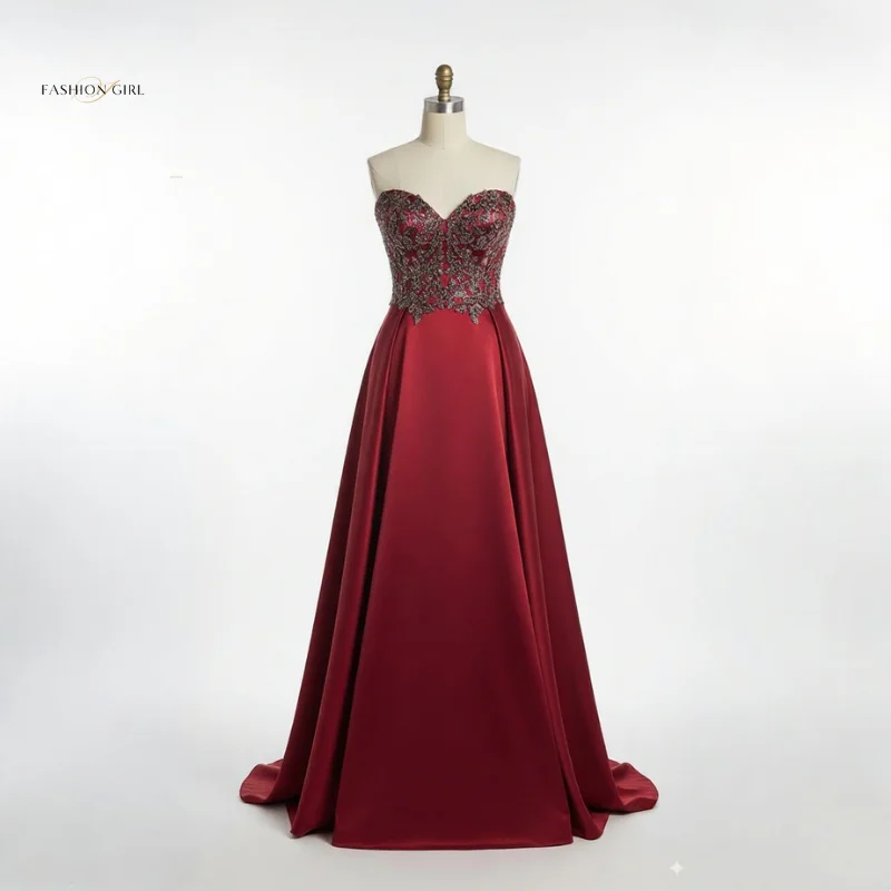 Wine Red Cocktail Dress Exquisite Decal Embroidery Heart-Shaped Collar Wedding Guest Dress Elegant A-Line Skirt Evening Dress