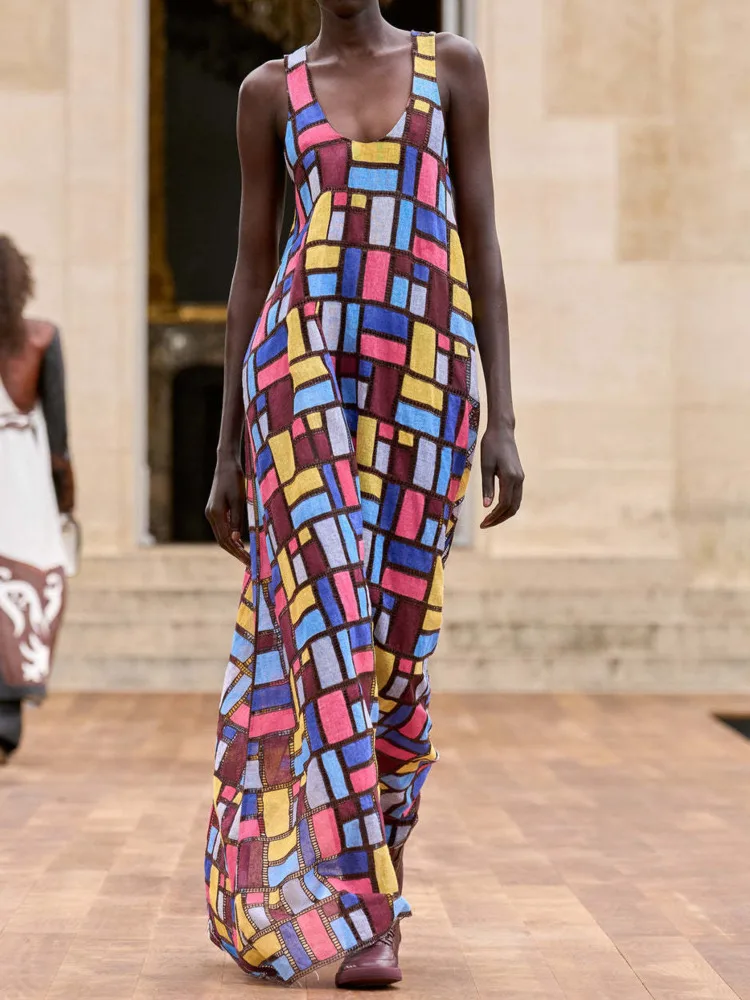 

Mozision Patchwork Embroidered Sexy Maxi Dress Women Fashion Multi Color Sleeveless Backless Club Party Long Dress Elegant