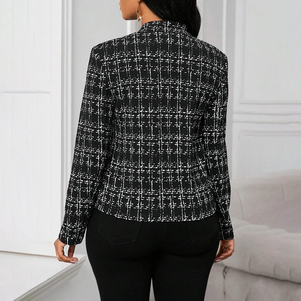 Women's Elegant Plaid Open Front Blazer | Office Wear Long Sleeve Notched Lapel Jacket