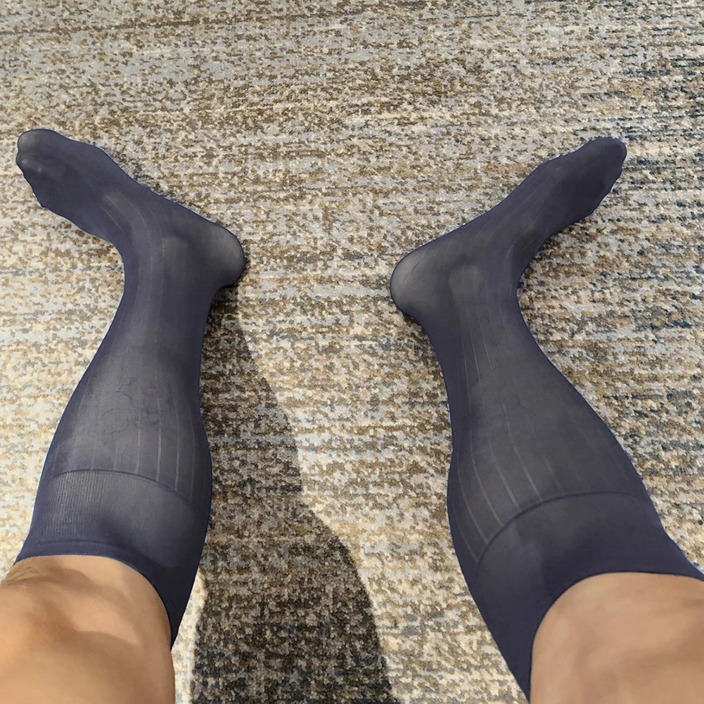 Homens listras vestido tubo transparente meias ultra-finas ultra fino lingerie sexy formal wear meias de negócios ver através de meias estiramento