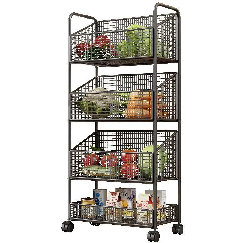 Steel vegetable racks for kitchen and bathroom multi-layer movable, corrosion-resistant powder-coated storage racks