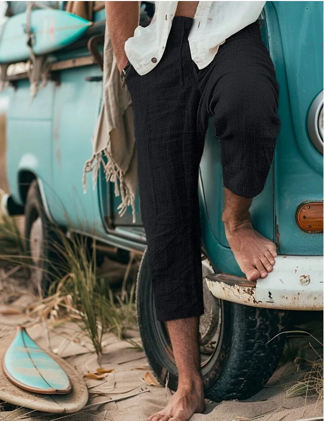 Casual Loose Men's Cropped Shorts Summer Shorts Beach Pumping Straight Pants Solid Color Comfortable Transparent Outdoor Wholesa