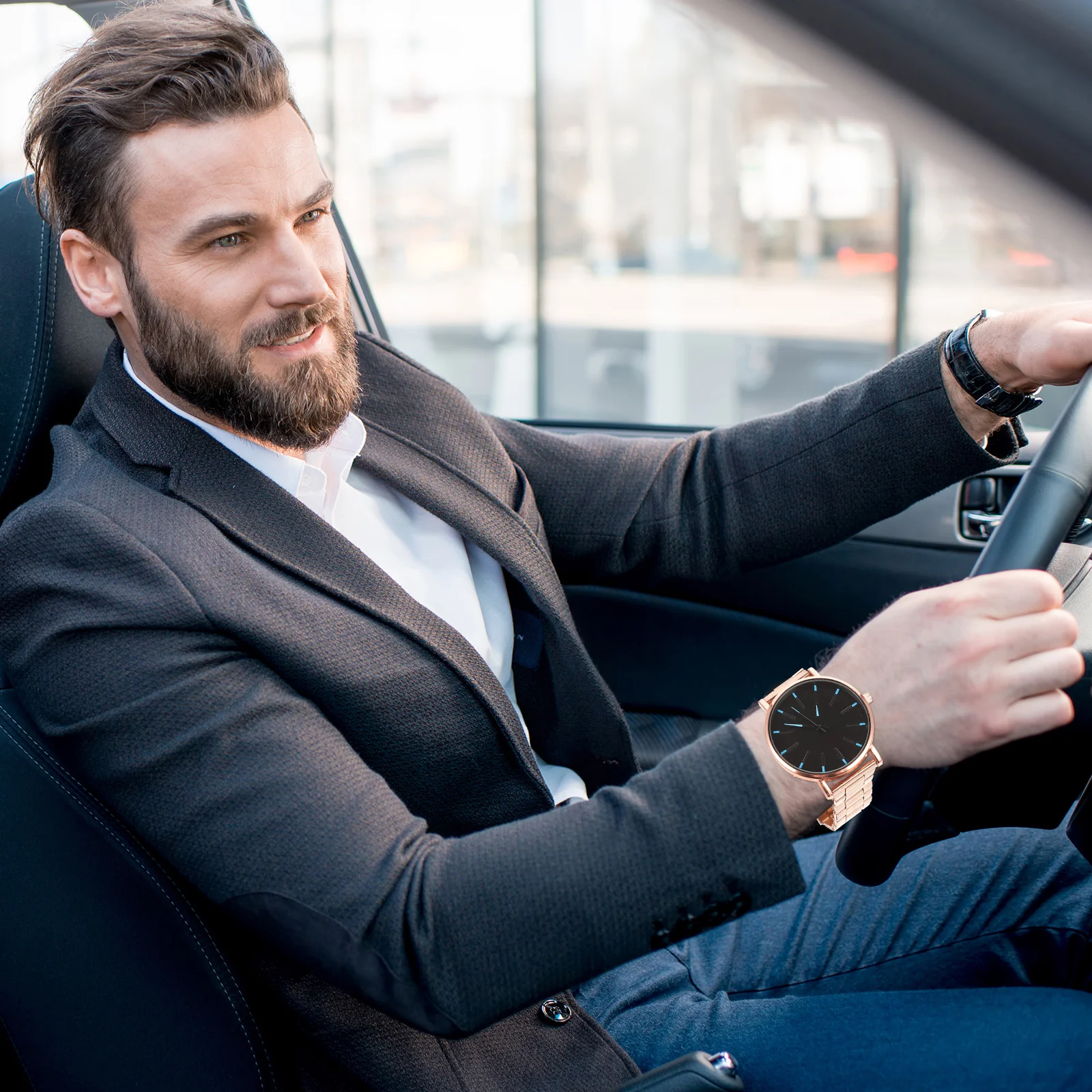 

Men Quartz Watch Stainless Steel Smooth Strap Classic Fashion Wrist Watch Casual Simple Style Gift for Husband Boyfriend