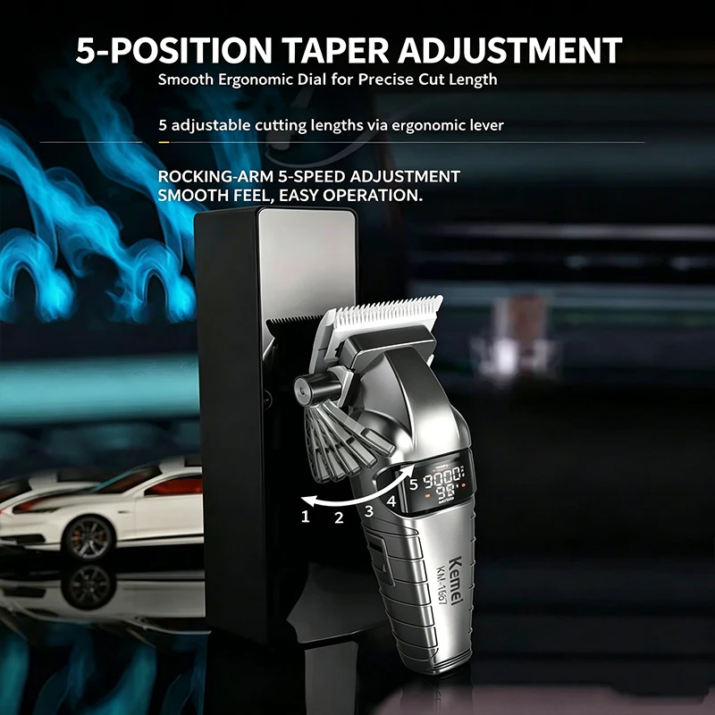 KEMEI KM-1667 Trimmer Professional 10W 9000RPM Motor Rechargeable Hair Clippers DLC Blades LED Display Trimmer Man