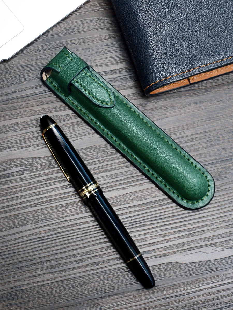 Mooshi Handmade Leather Pen Case Inserted Simple Vegetable Tanned Cow Leather Single Piece Storage High-grade Pen Bag