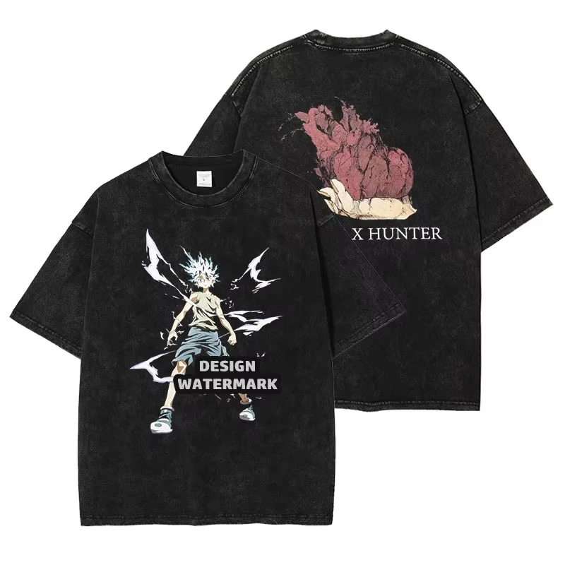 Hunter X Hunter Print Washed T-shirt Oversized Unisex Men Women Fashion Harajuku Casual Cotton Vintage Loose Streetwear Trendy