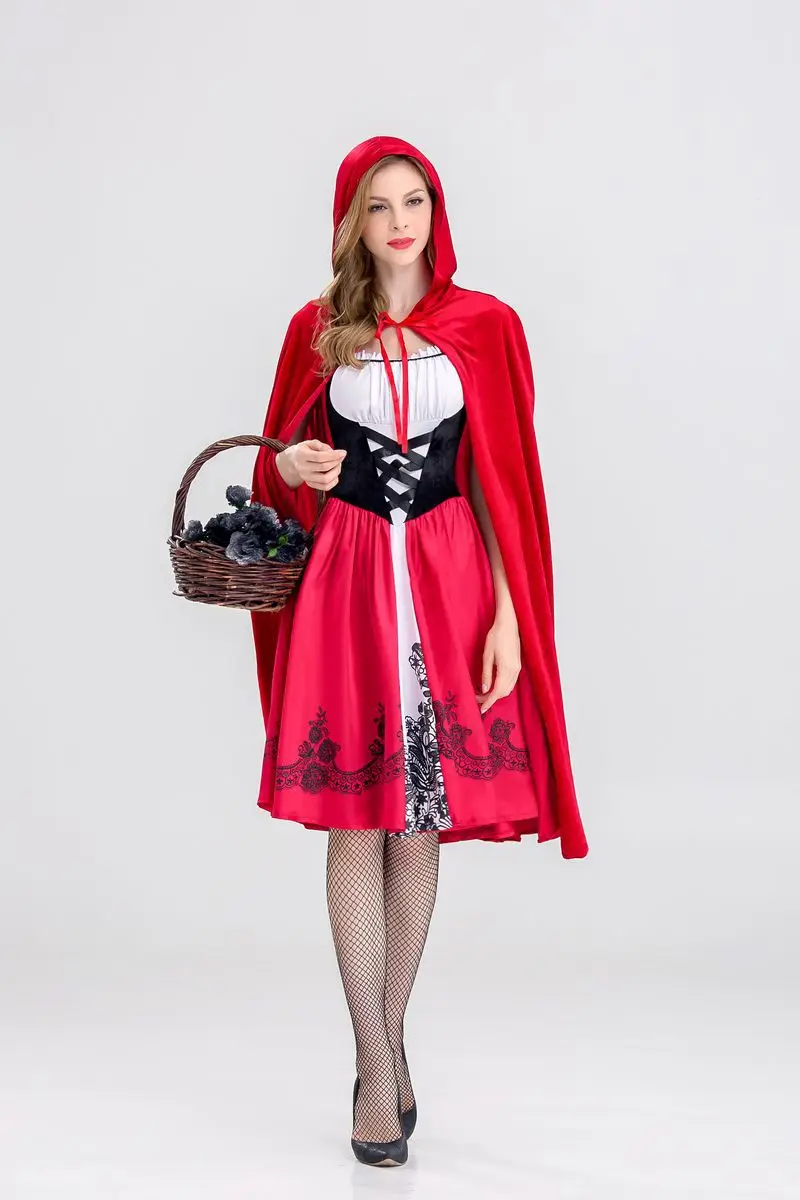 Taille S-3XL Halloween Ladies Little Red Riding Hood Costume, Net Hen Party Robe, Cosplay Game Uniform fur s