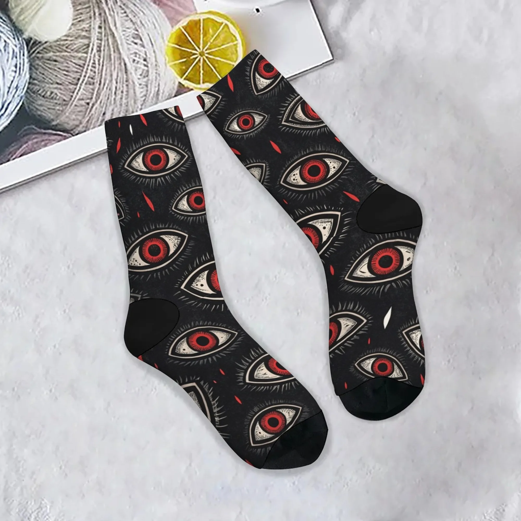 Dark Mysterious Eye Print Herrensocken Neuheit Harajuku Retro Lustige Straße Hip-Hop Crew Socken Bequeme atmungsaktive Socken Geschenk